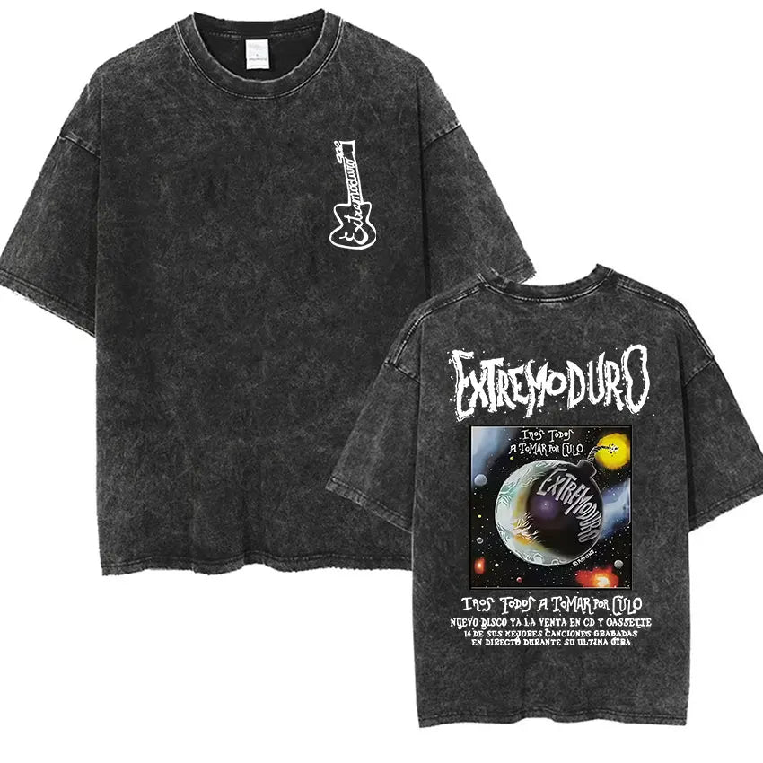 Men's Rock Extremoduro Vintage Washed T Shirts Man Punk Gothic Fashion Short Sleeve T-Shirt Unisex Hip Hop Band Clothing Tshirt