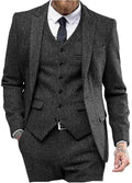 Retro Herringbone Suit for Men Stylish Vintage Tuxedo Set 3 Pieces Blazer Vest and Pant Set for Wedding Business Evening Party