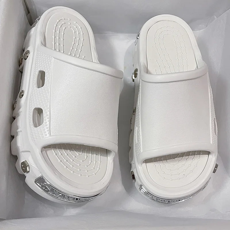 Women's Sandals Fashion Platform Slippers Punk Style Rivet Women's Shoes Increase Height Thick Soled EVA Anti-slip Slipper Paris