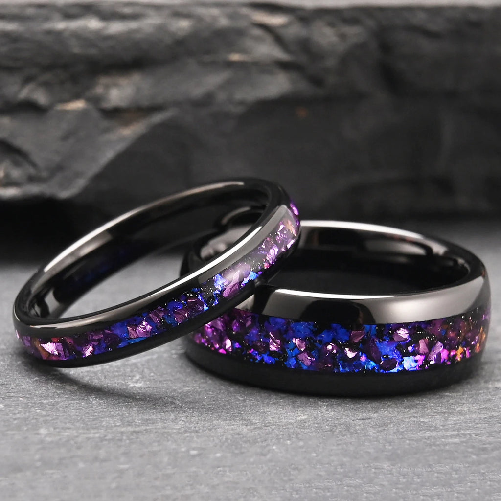 Mens Tungsten Carbide Ring Amethyst Inlay Black Wedding Band Engagement Promise Jewelry Gift 8MM Width Durable For Men DailyWear