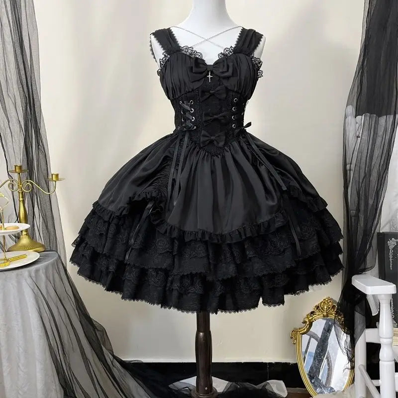 Summer Vintage Victorian Gothic Lolita Dress Women Punk Style Sweet Lace Bow Eveing Party Dresses Harajuku Y2k Princess Dress
