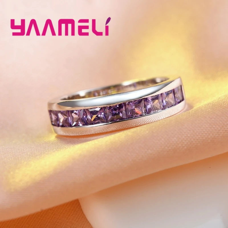 925 Sterling Silver Color Amethyst Promise Ring for Woman Crystal Stone Wedding Engagement Accessories Nice Gift Jewelry