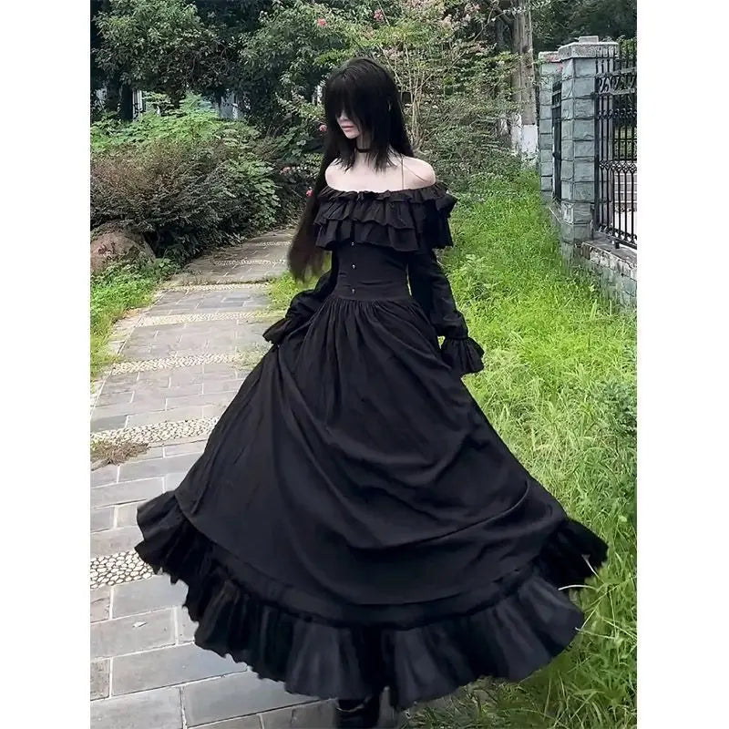Gothic Vintage Midi Dress Women Party Kawaii Lolita Bow Dresses New Harajuku Lace Patchwork dress Vestidos