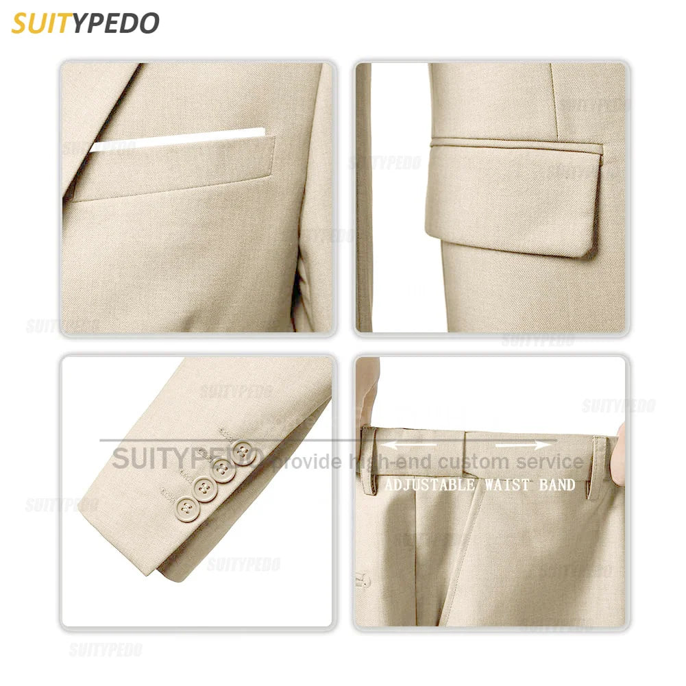 Formal Banquet Business Suit Sets For Men Wedding Party Grooms Elegant Outfits Fashion Prom Slim Fit Blazer Vest Pants 3 Pieces