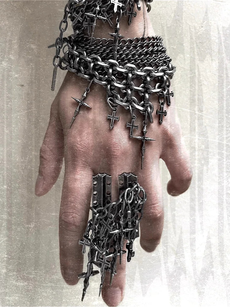 Gothic Cross Chain Jewelry Set for Women Men, Punk Statement Necklaces Rings Accessories, Edgy Party Jewelry Collection