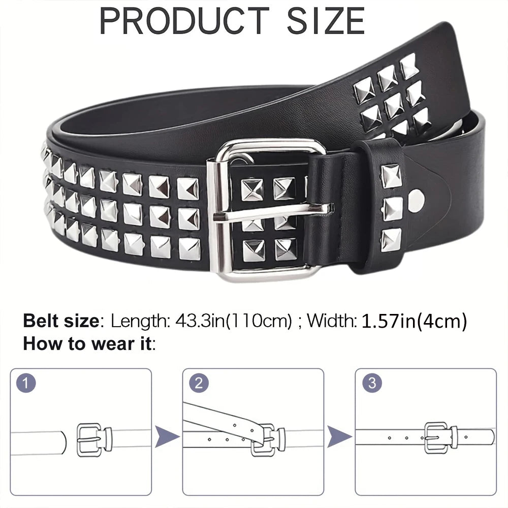 Fashion Square Bead Rivet Belt Metal Pyramid Belt Punk Rock Style Jeans Belts Y2K Waist Belt  for Men and Women