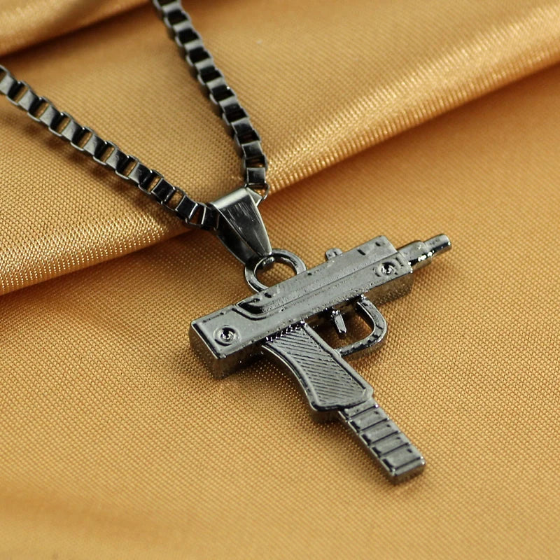 Gothic Gun Shaped Pendant Necklace Trendy Male Punk Hip Hop Chain Jewelry for Women Men Club Bar Party Accessory