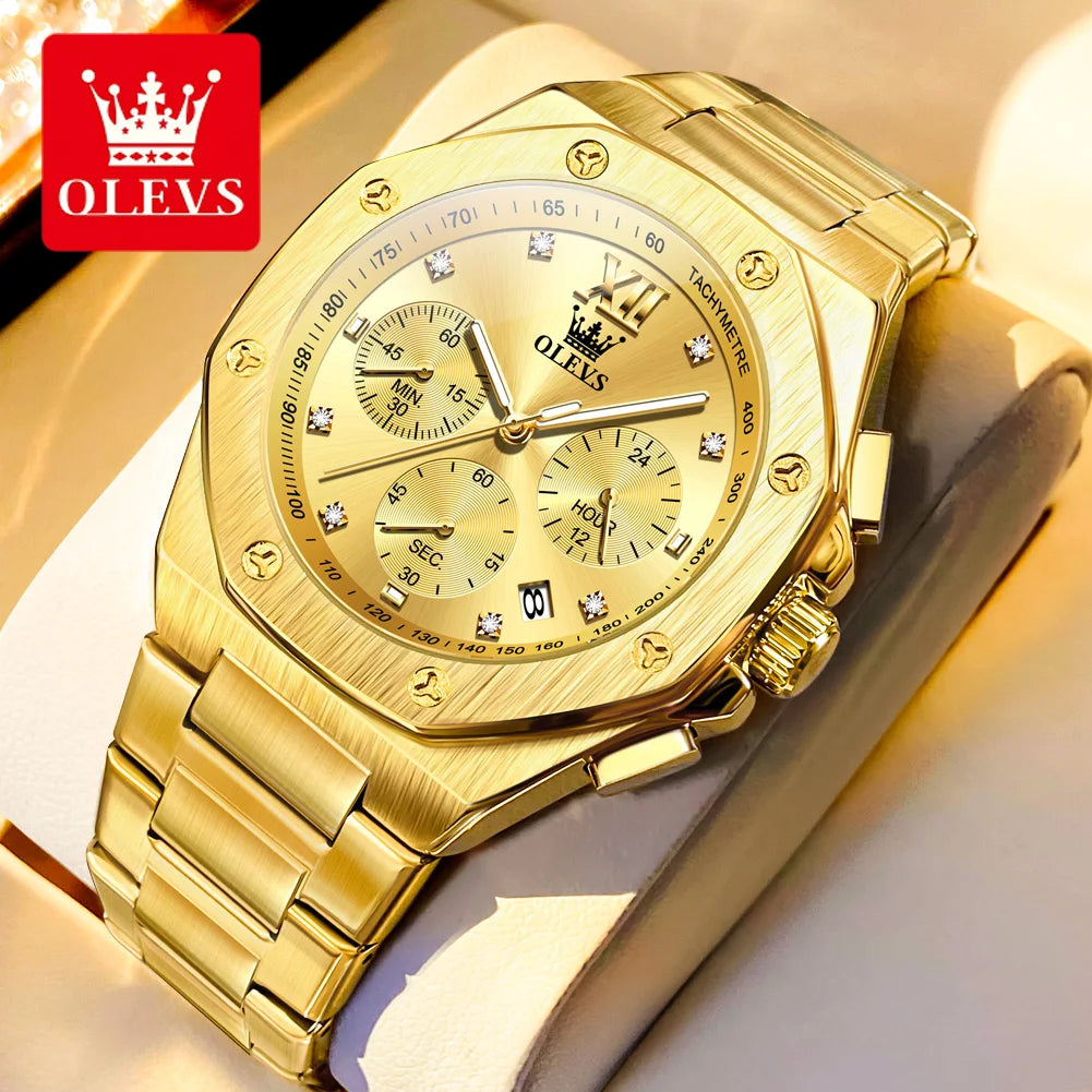OLEVS 3626 Watches For Men Original Wristwatch Stainless Steel Multifunctional Chronograph Waterproof Luminous Quartz Reloj
