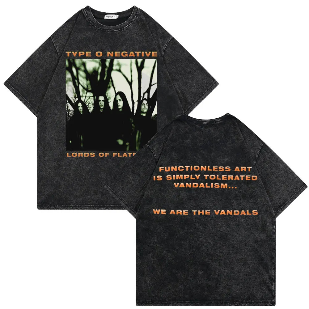Washed Vintage Type O Negative Who Will Save The Sane Tshirt Men Women Rock Metal Gothic T-shirt Man Oversized Cotton T Shirts