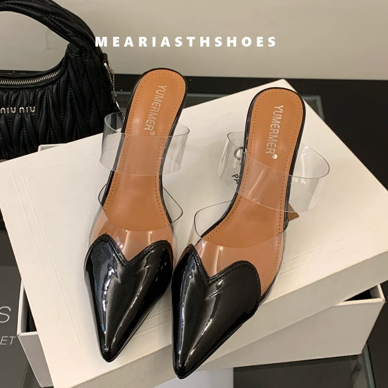2025 New Summer Women's High-heeled Sandals Transparent High-heeled Slippers Stiletto Pointed Toe Slip-on High-heeled Sandals