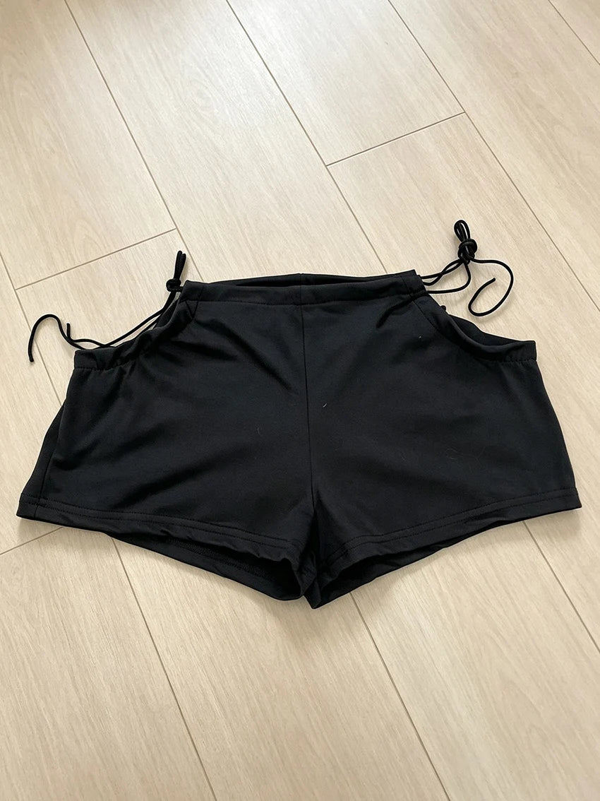 Y2K Solid Side Tie Shorts For Women Low Rise Drawstring Pocket Booty Short Pant Y2K Aesthetic Daily Summer Street Casual Bottoms
