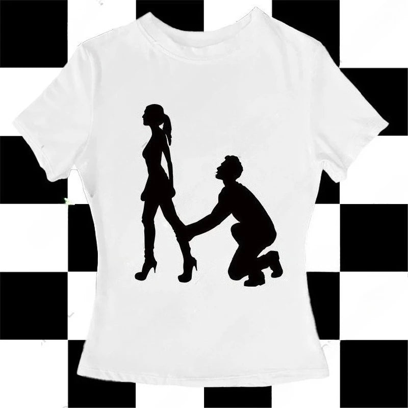 Y2K Women's T-shirt Hip Hop Rock Fashion Aesthetic Stylish Solid Color Print Daily Work Casual Round Neck Basic Women's Tops Y2K