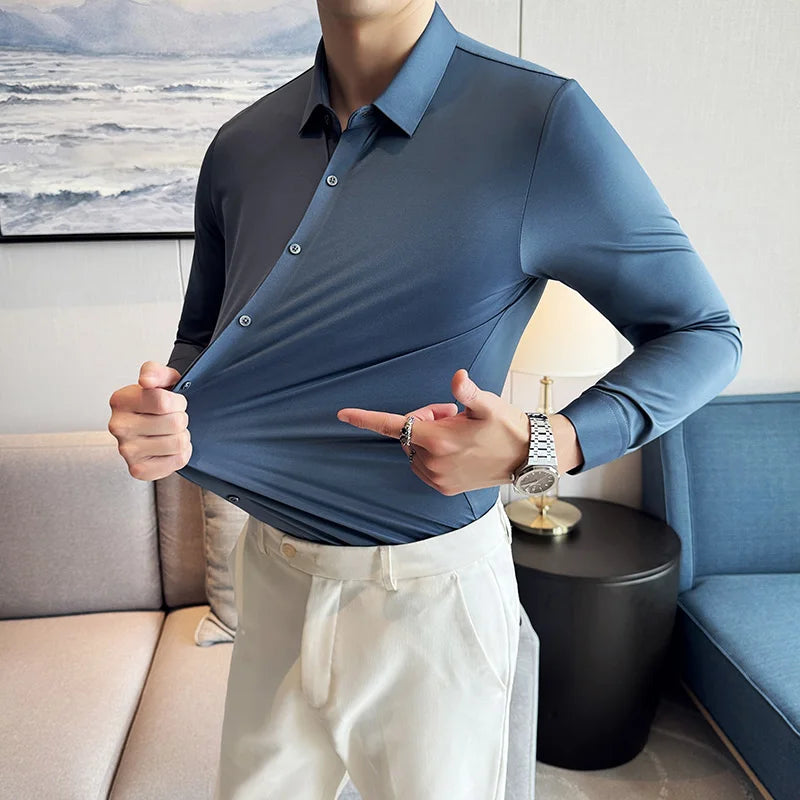 5A Antibacterial Men's Social Shirts High Quality Korean Luxury Clothing Long Sleeve Mens Dress Shirts Slim Fit Tuxedo Big Size