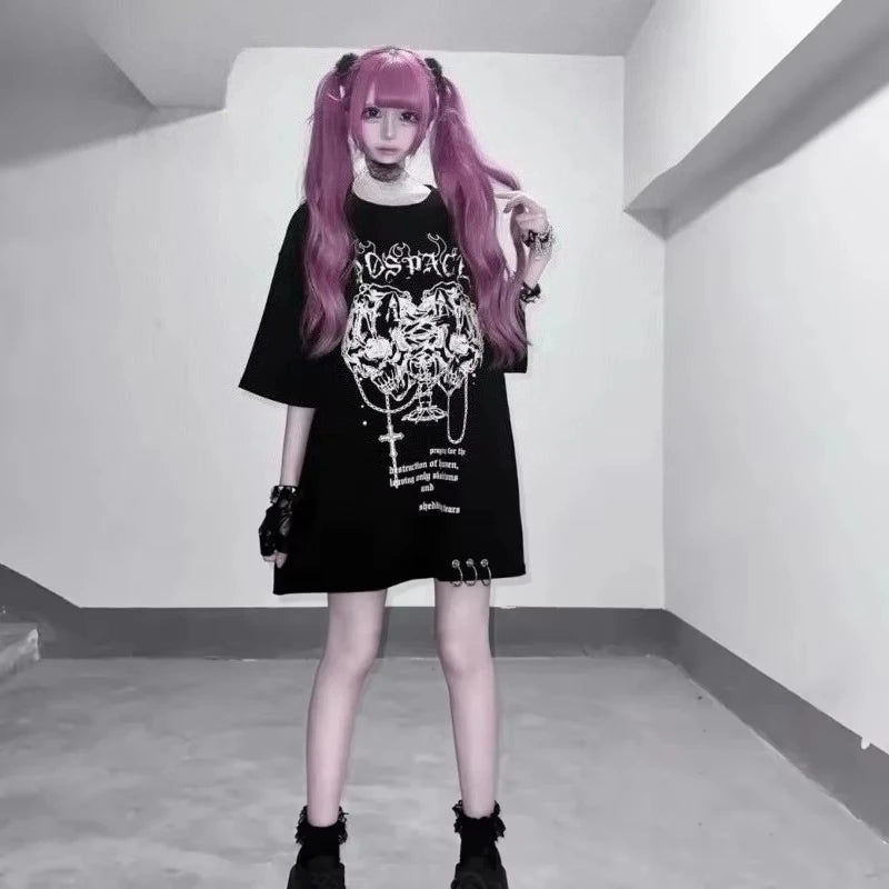 Y2k T shirts Female Gothic Japanese Tees Casual Short Sleeve Cartoon Summer T-shirt Tops Women's Clothes Fashion New Clothing