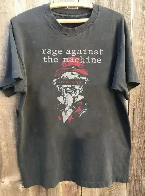 Angry Machine Rock Band Heavy T-shirt Vintage Rock Punk T Shirts Summer New Style Casual Fashion Streetwear Print Tops Unisex