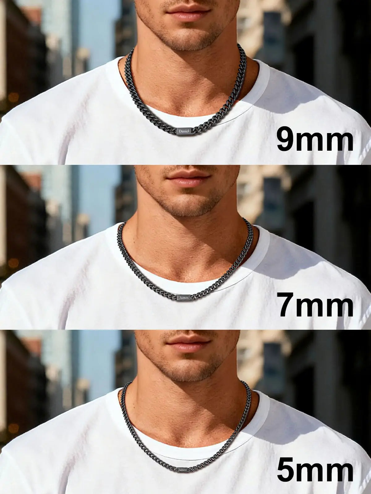 U7 Custom 1-6 Names Cuban Chains Necklaces 5mm/7mm/9mm Chain Black Deep Engrave Family Members Names Fathers Day Jewelry Gift