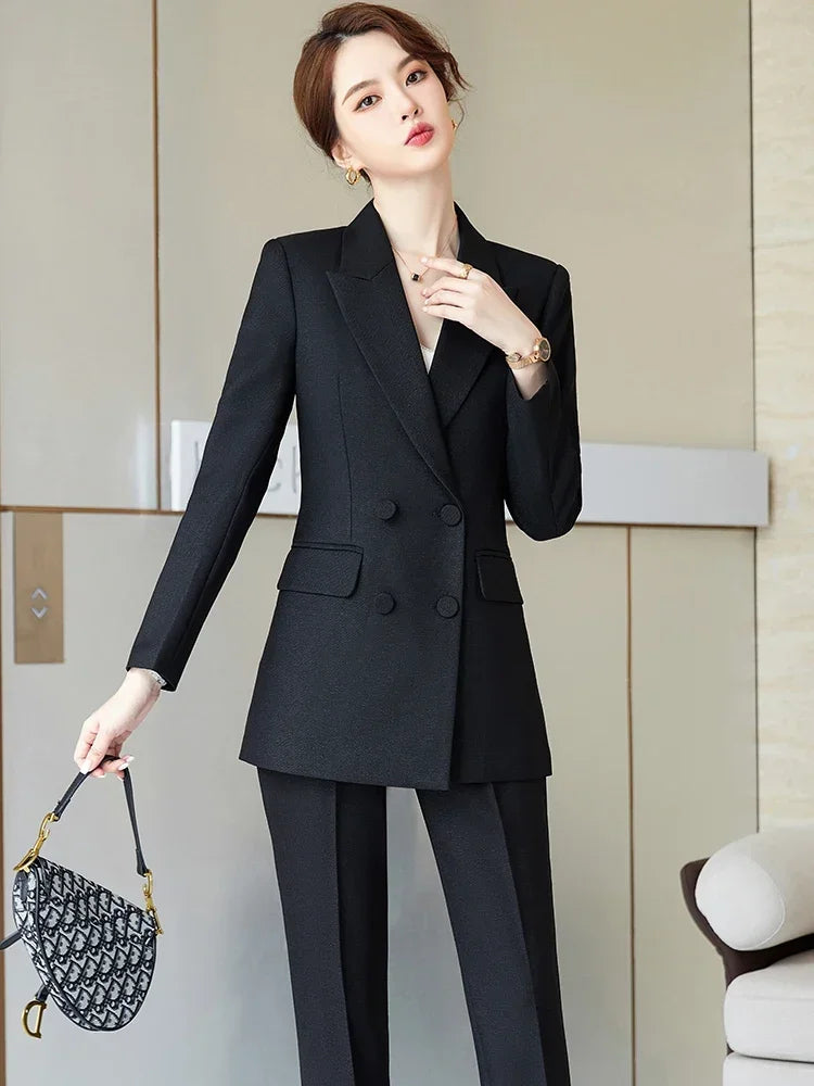 Ladies Business 2 Piece Blazer Set Female Long Sleeve Jacket + Trouser Women Pant Suit Blue Purple Black Office Work Wear 5XL