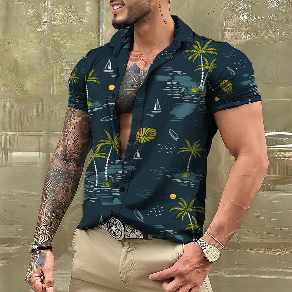 Summer Coconut Shirt 3d Printed Men's Hawaiian Shirt Beach Short Sleeve Fashion Casual Holiday Top T-shirt Men's Shirt Camisa