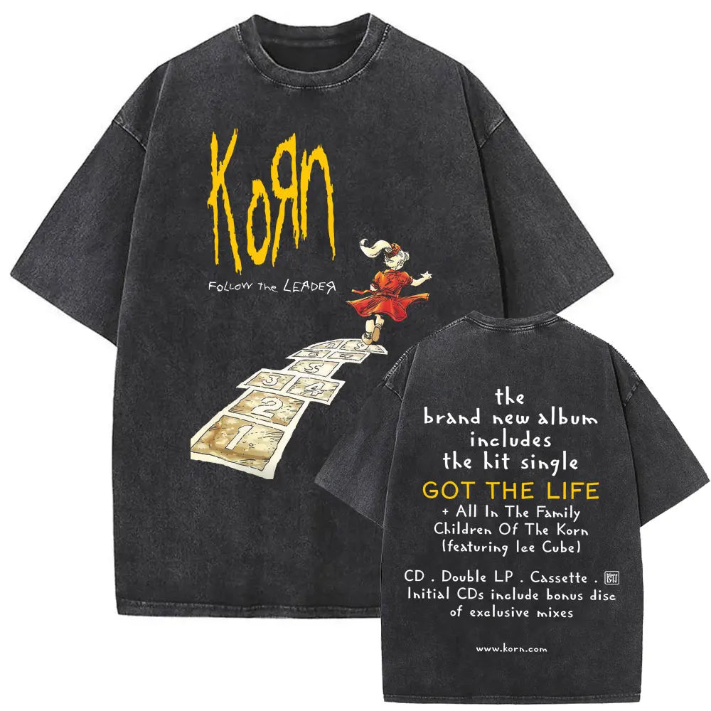 New Washed Vintage Alternative Nu Metal Rock Band Korn Print Tshirt Men Oversized T-shirts Male Fashion T Shirts Y2k Streetwear