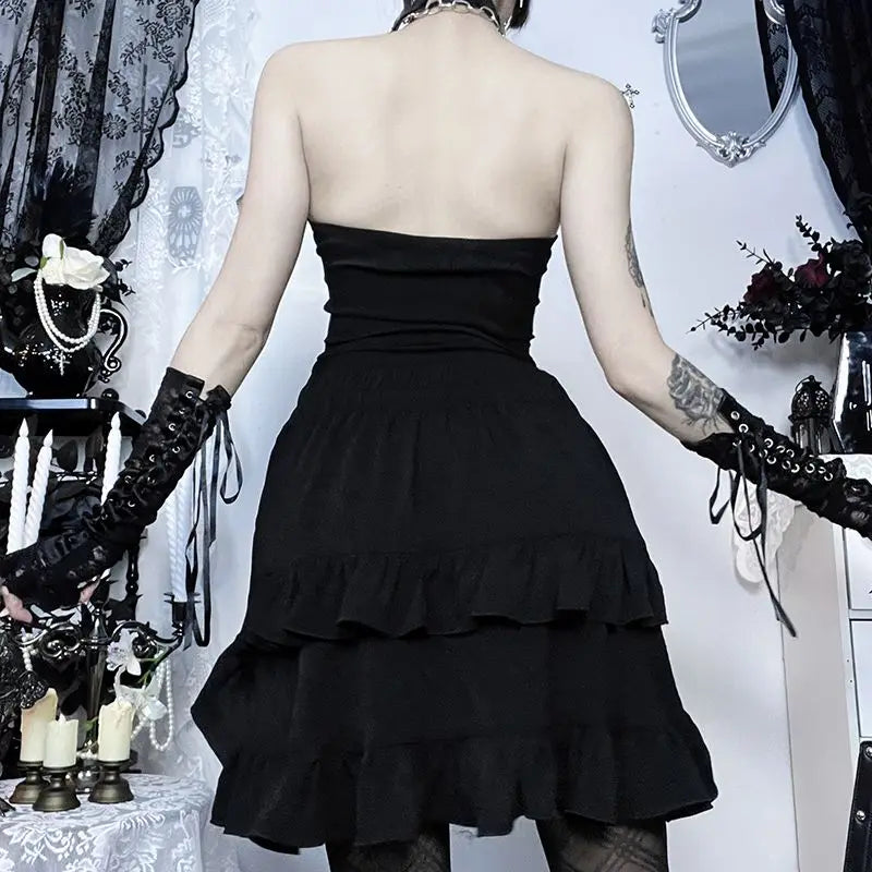 Gothic Punk Lolita Dark Style Summer Skirt Japanese Girls 2026 New Sweet Ruffles Halloween Multi-layer Retro Solid Color Skirts
