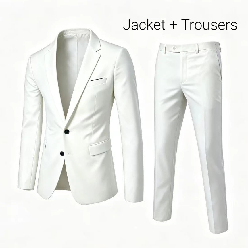 Men's 2 Piece Suit Set Elegant Solid Color Lightweight Blazer Pants Formal Business Dress Classic Tuxedo for Party Groomsmen