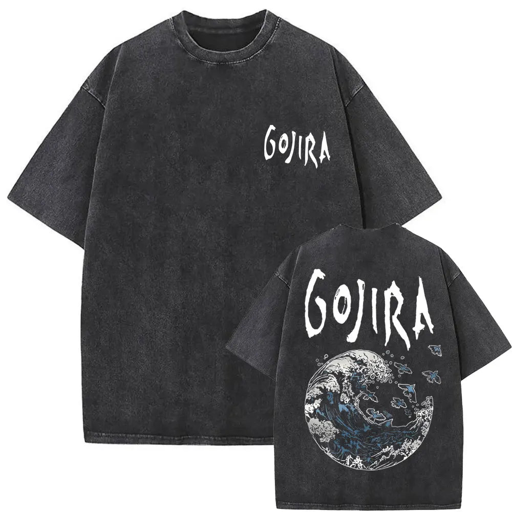 Washed Vintage Metal Rock Band Gojira The Flesh Alive T-shirt Men Women Fashion Oversized T Shirts Men's Casual Cotton T-shirts