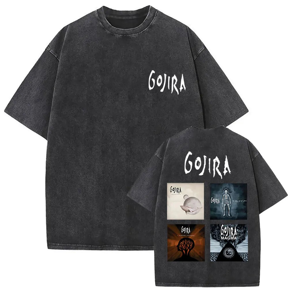 Washed Vintage Metal Rock Band Gojira The Flesh Alive T-shirt Men Women Fashion Oversized T Shirts Men's Casual Cotton T-shirts