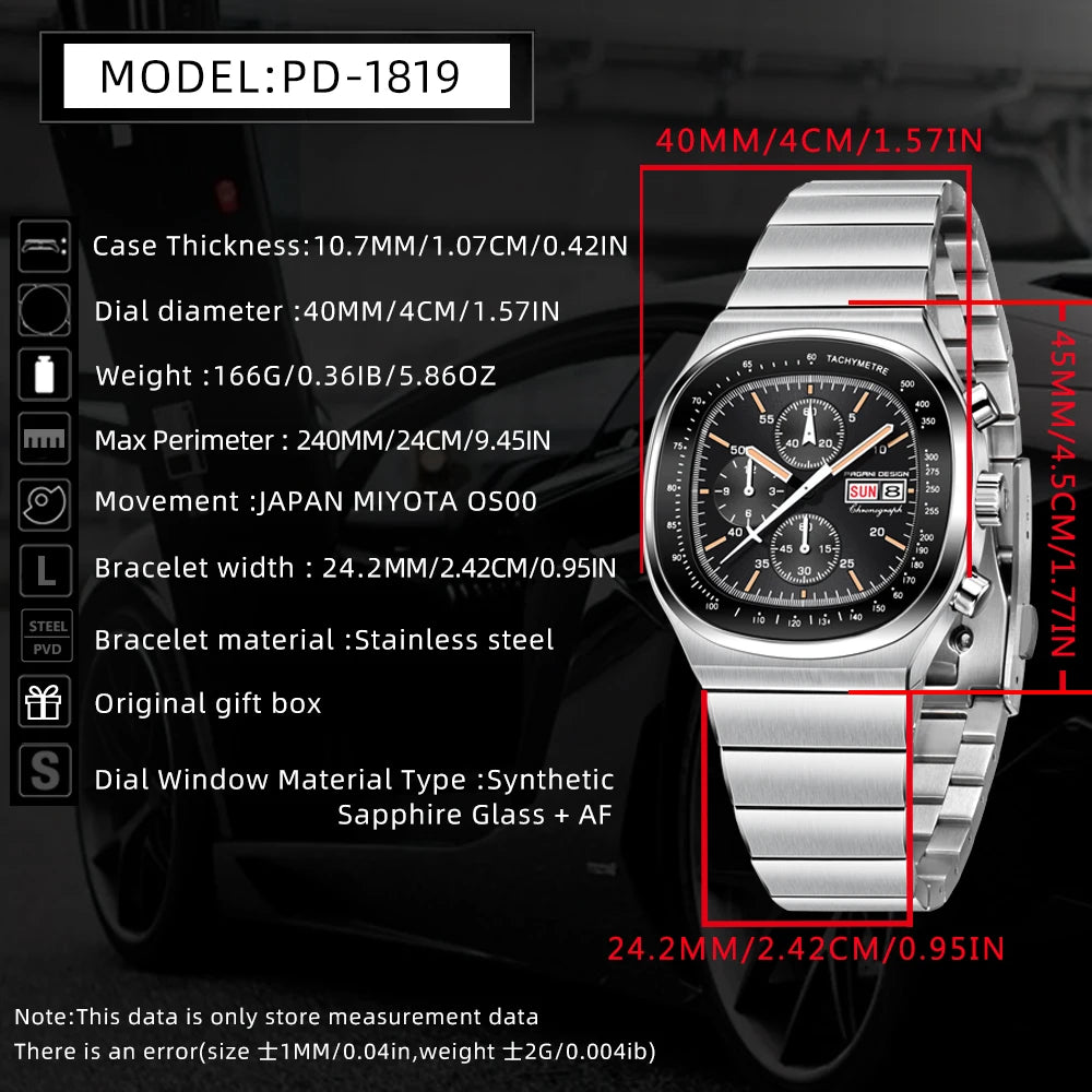 Pagani Design Luxury Mens' Quartz Watch MIYOTA OS00 Sapphire Waterproof Speed Tester  Wrist Watch Reloj Hombre PD1819