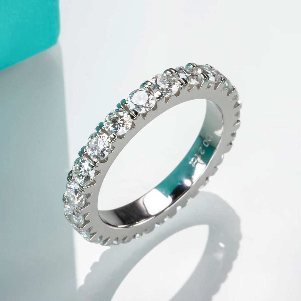 AnuJewel 3mm 2-3ct D Color Moissanite Wedding Band Ring 925 Sterling Silver Eternity Band Engagement Rings for Women