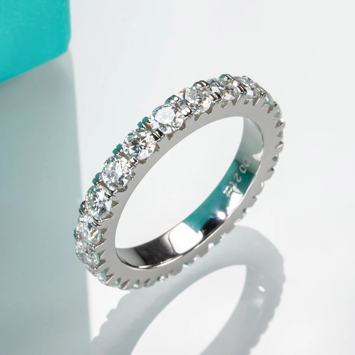 AnuJewel 3mm 2-3ct D Color Moissanite Wedding Band Ring 925 Sterling Silver Eternity Band Engagement Rings for Women