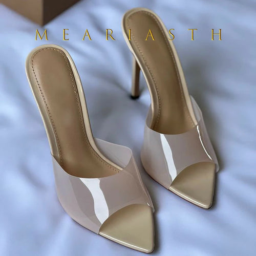 2025 New Summer Women's High-heeled Sandals Transparent High-heeled Slippers Stiletto Pointed Toe Slip-on High-heeled Sandals
