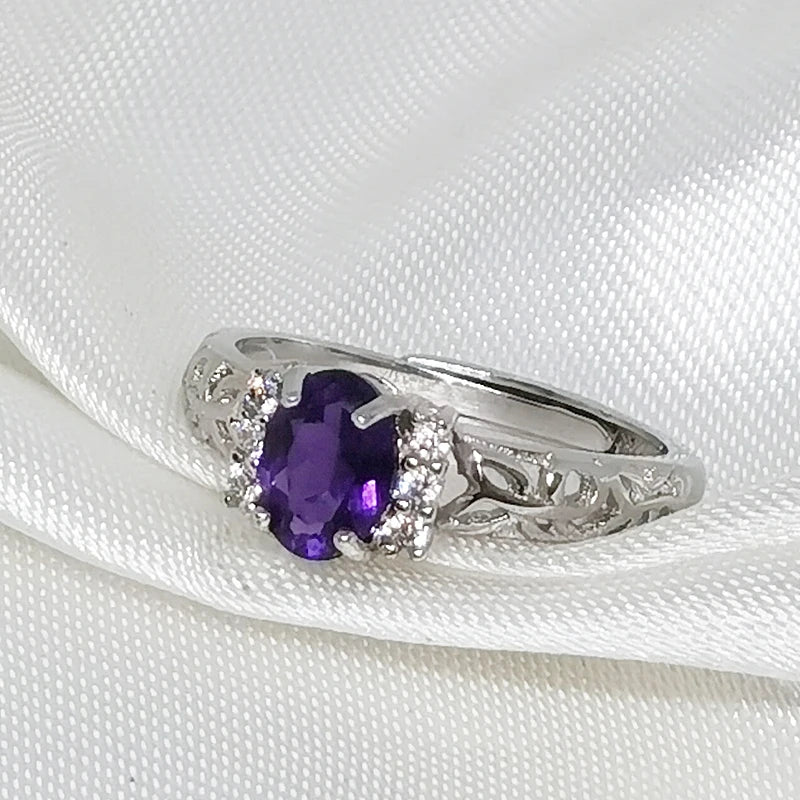 [MeiBaPJ Natural Amethyst Gemstone Fashion Ring for Women Real 925 Sterling Silver Fine Jewelry