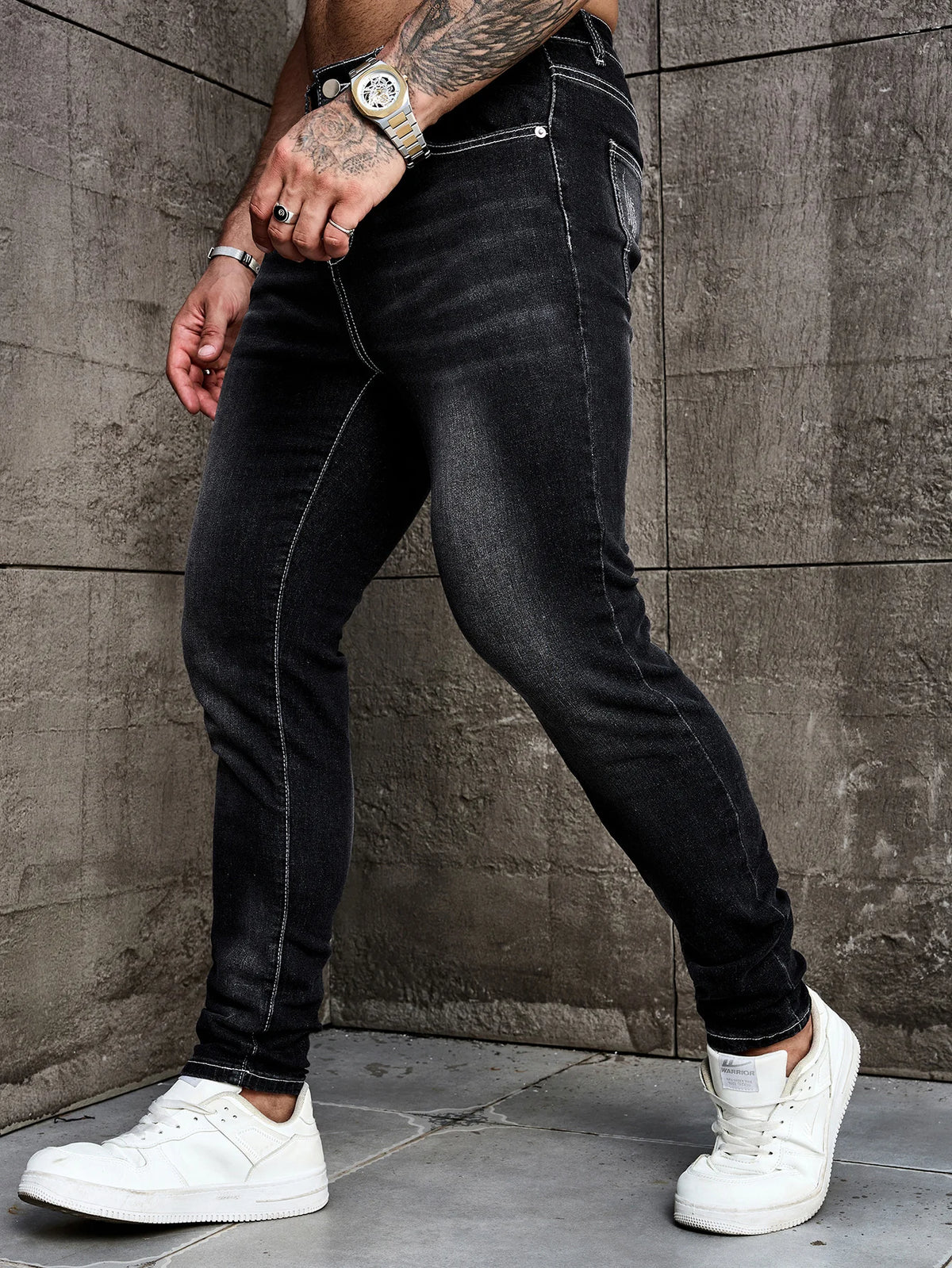 Men Jeans Denim Pants Clothing Trousers Men's Casual Black Washed Slim Fit Stretch Skinny Denim Pants