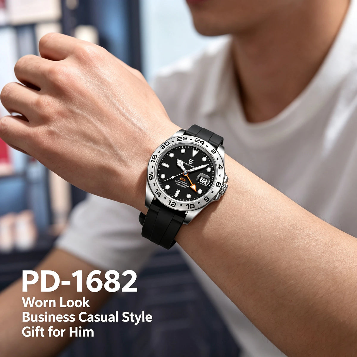PAGANI DESIGN Automatic GMT Watch DG5833GMT Movement Rubber Strap 100M Waterproof Luminous Men Sports Mechanical Wristwatch