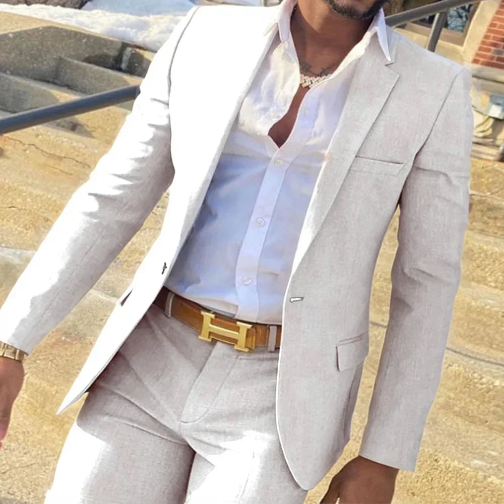 2 Pieces Vintage Notch Lapel Slim Fit Blazer And Pants Set Solid Color Formal Business Regular Suit High-Quality Jackets