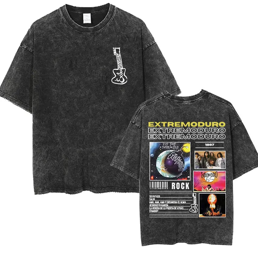 Men's Rock Extremoduro Vintage Washed T Shirts Man Punk Gothic Fashion Short Sleeve T-Shirt Unisex Hip Hop Band Clothing Tshirt