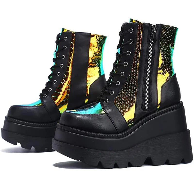 Womens Platform Heels Fashion Female Platform Increase Boots Classic Wedges Ankle Boots Women 2021 Zipper Booties Botas Mujer