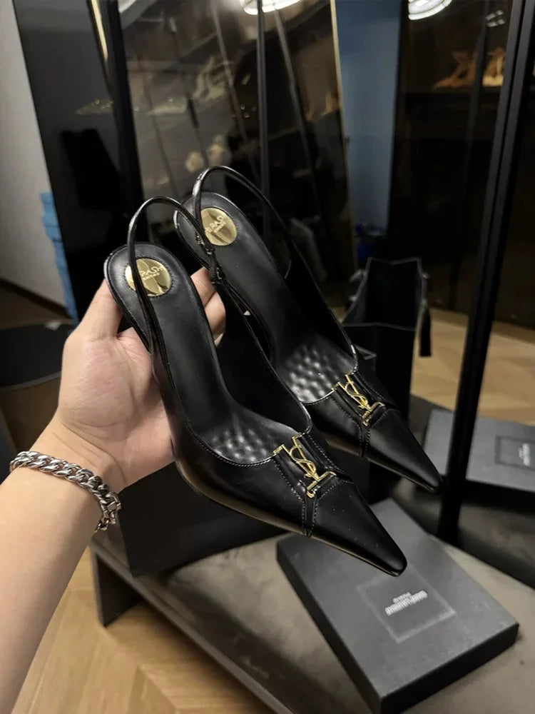 2025 New Summer Women's Sexy Mid-heel Pointed High Heels Women's Fashion Space Stiletto Sandals Women's White Single Shoes