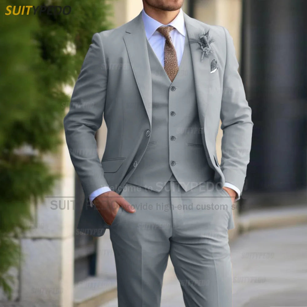 Formal Banquet Business Suit Sets For Men Wedding Party Grooms Elegant Outfits Fashion Prom Slim Fit Blazer Vest Pants 3 Pieces