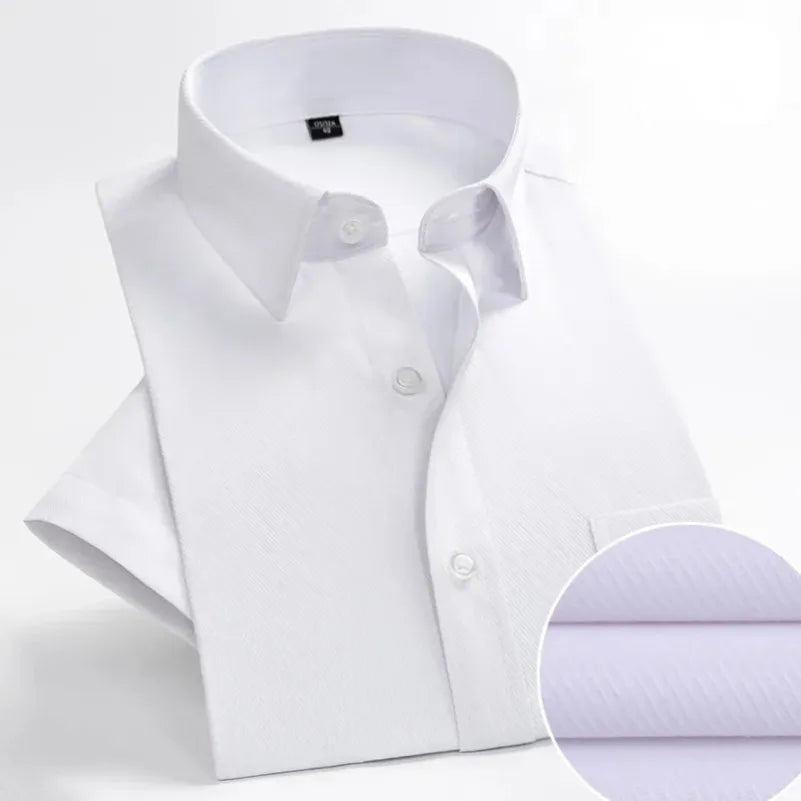 Plus Size Men's Social Short Sleeve Business Casual Shirts Brand Slim Fit Plain Dress Shirts White Black Red Multi-color KOACUS