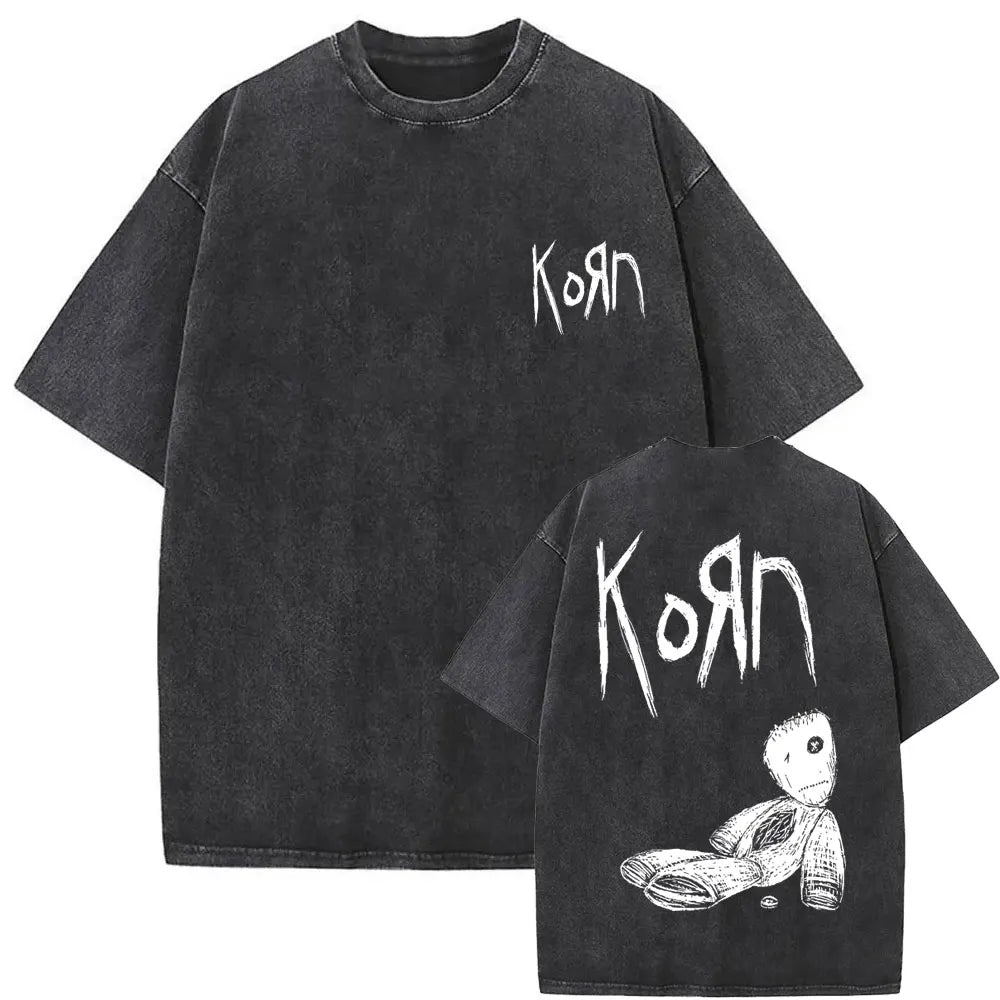 New Washed Vintage Alternative Nu Metal Rock Band Korn Print Tshirt Men Oversized T-shirts Male Fashion T Shirts Y2k Streetwear