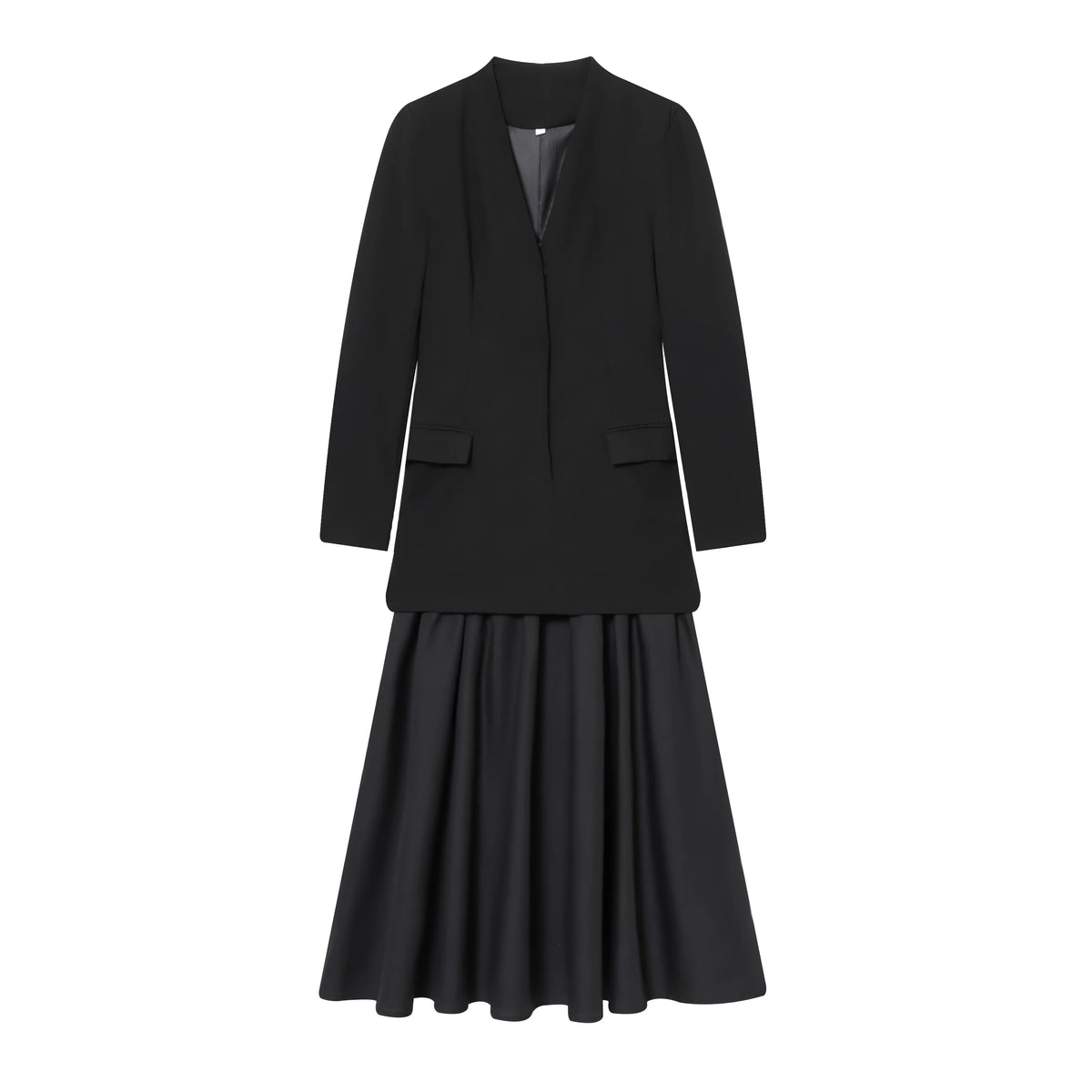 BSAY black Suit Dress Women's clothing Autumn Winter New hem Pleat Spliced Long Sleeves V-neck France Female Evening Dresses