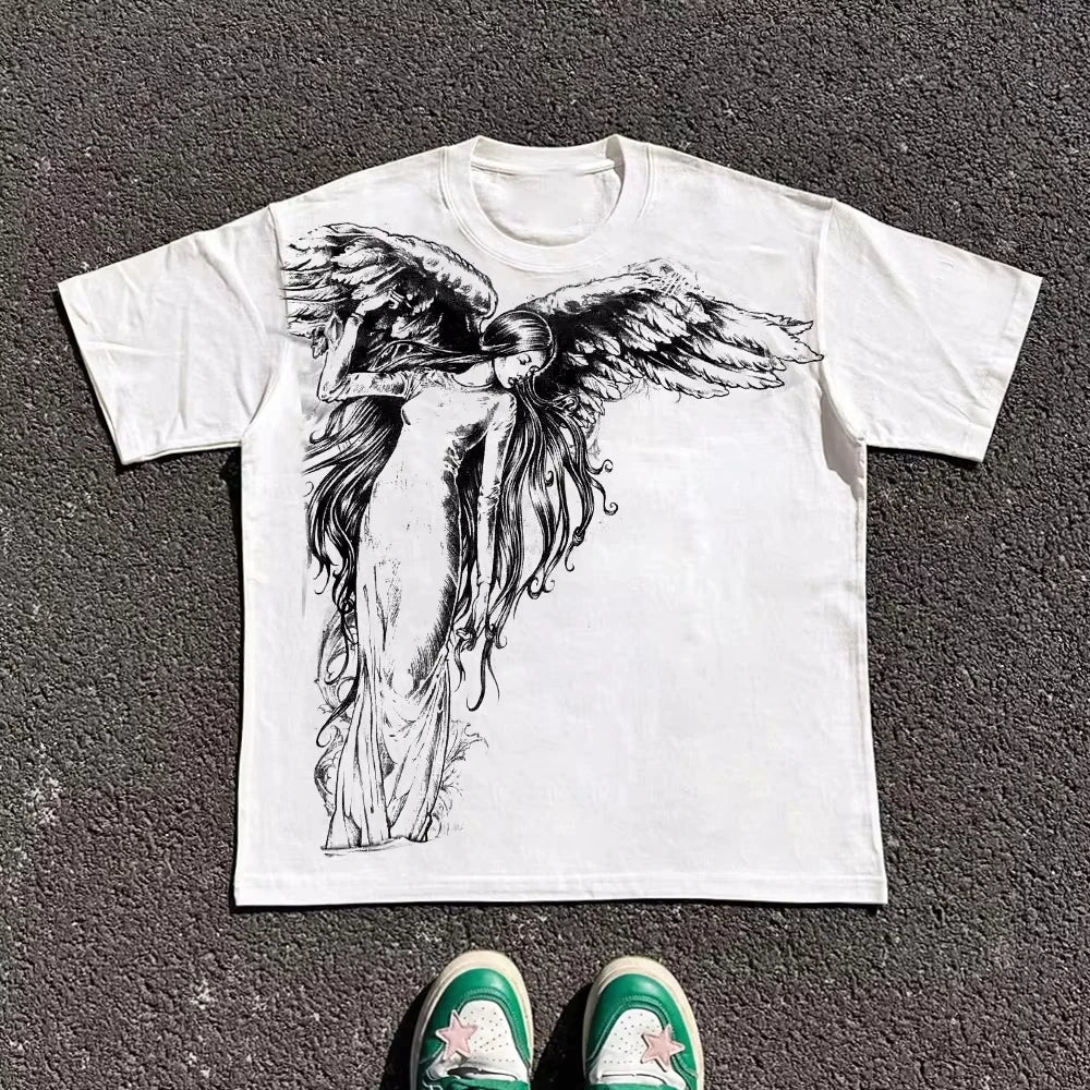 Classic Y2K Gothic Style T-shirt Vintage Loose Oversized Unisex T-shirt Trendy Cotton Harajuku high quality Y2k Short Sleeves