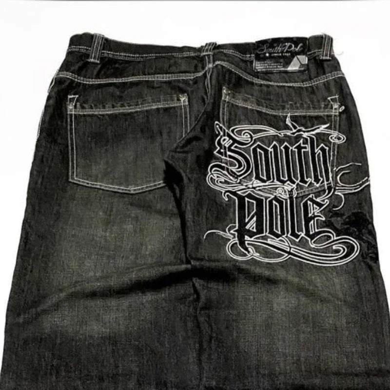 2025 American jeans men's letter embroidered straight leg wide leg pants hip-hop retro clown casual couple jeans street fashion