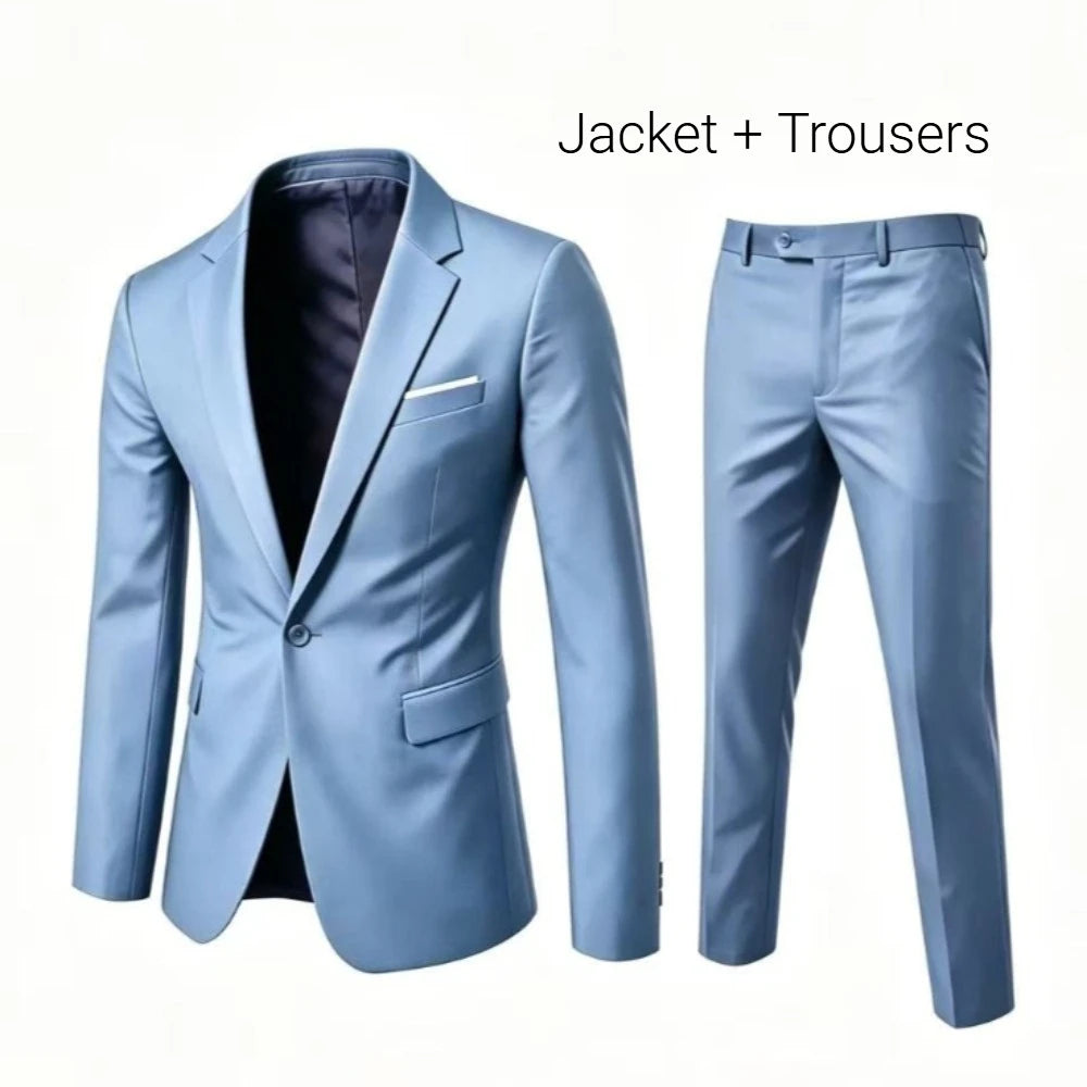 Men's 2 Piece Suit Set Elegant Solid Color Lightweight Blazer Pants Formal Business Dress Classic Tuxedo for Party Groomsmen