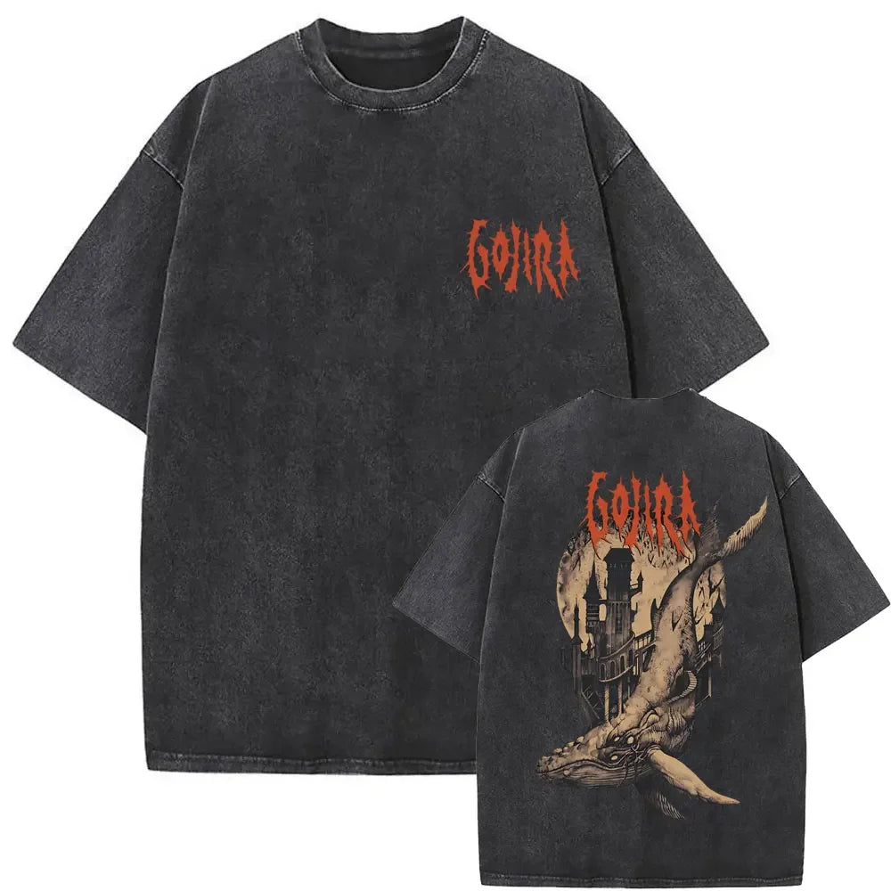 Washed Vintage Metal Rock Band Gojira The Flesh Alive T-shirt Men Women Fashion Oversized T Shirts Men's Casual Cotton T-shirts