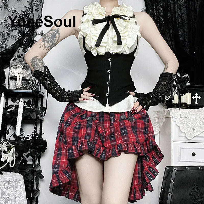 Gothic Women Skirts Black High Waist Pleated Skirts 2026 New Y2K Party Club Punk Goth Dark Grunge Lolita Halloween Mini Skirt