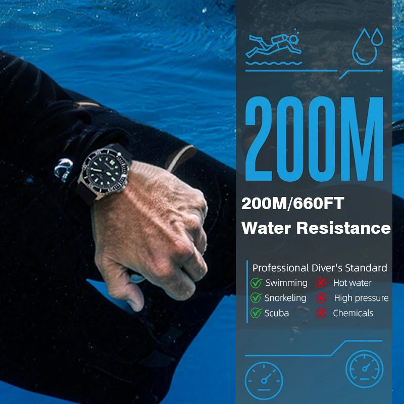 NORTH EDGE ABYSS Men's Quartz Luxury Watch Solar Powered 200M Waterproof Dive Sports Watches 316L Steel Case 180+ Day Power
