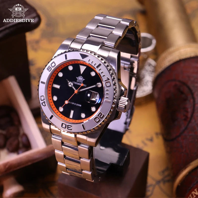 ADDIESDIVE Luxury Men's Diver Watch 200m Stainless Steel Bezel BGW9 Super Luminous Men's Analog Business Quartz Watches AD2040