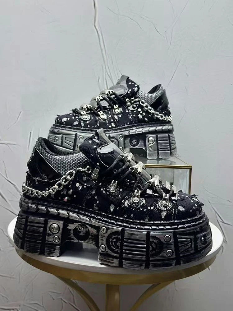 2026 Summer New Men's Punk Style Platform Heightening Niche Personality Fried Street Fashion Dad Shoes